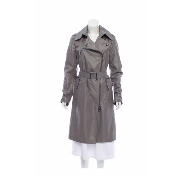 SOLD*** Burberry Gray long zip up trench coat size 10 - Picture 4 of 8